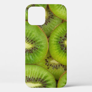 Slices of fresh and ripe kiwi fruit in rowsbrown,c iPhone 12 case