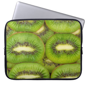 Slices of fresh and ripe kiwi fruit in rowsbrown,c laptop sleeve