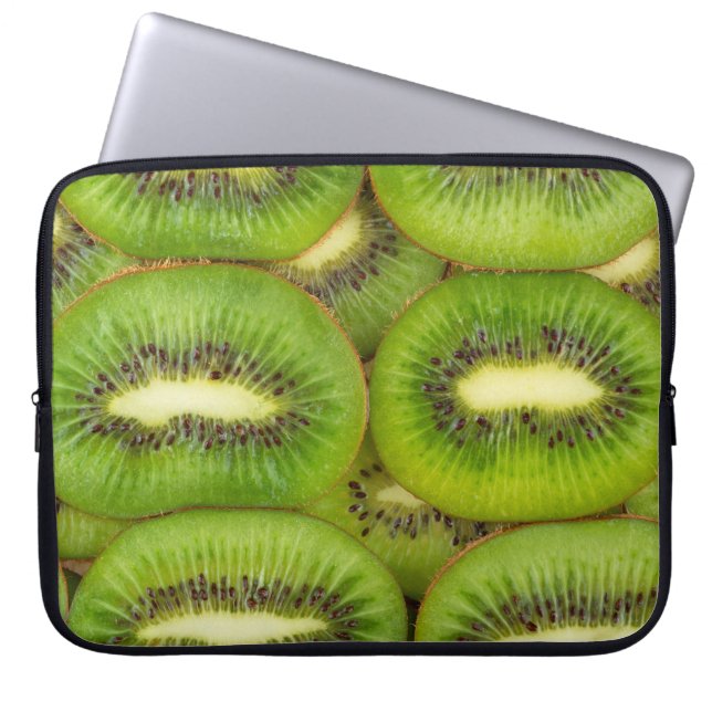 Slices of fresh and ripe kiwi fruit in rowsbrown,c laptop sleeve (Front)