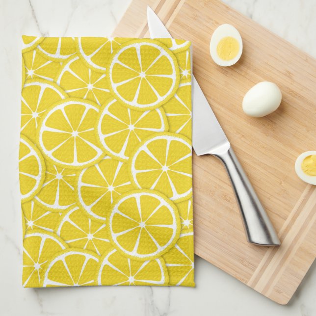 Slices of Lemons, Yellow, Fruit Tea Towel (Quarter Fold)