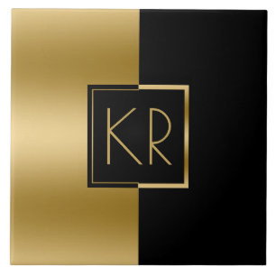 Slick Geometric Gold & Black Modern Design Tile