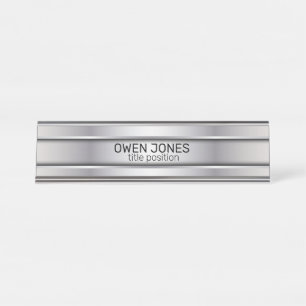 Slick Grey Metal Desk Name Plate