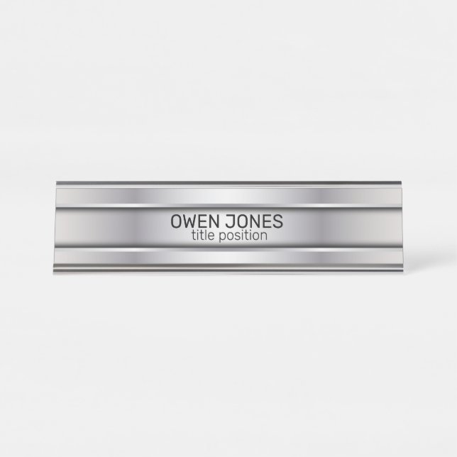 Slick Grey Metal Desk Name Plate (Front)