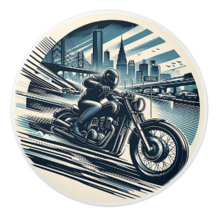 Slick Motorcycle Blue Dirt Bike Biker Ceramic Knob