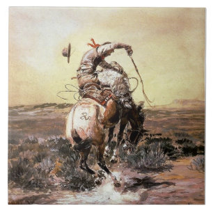 “Slick Rider” Western Art by Charles M Russell Ceramic Tile