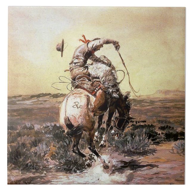 “Slick Rider” Western Art by Charles M Russell Ceramic Tile (Front)
