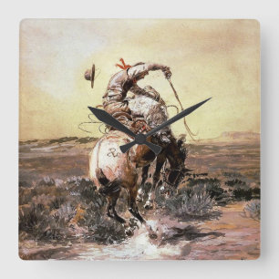 “Slick Rider” Western Art by Charles M Russell Square Wall Clock