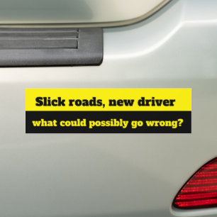 Slick roads, new driver... what could possibly go  bumper sticker