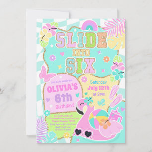 Slide Into Six Preppy Girl Pool Party Birthday  Invitation