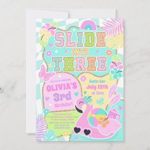 Slide Into Three Preppy Girl Pool Party Birthday  Invitation