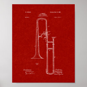Slide-trombone Patent - Burgundy Red Poster