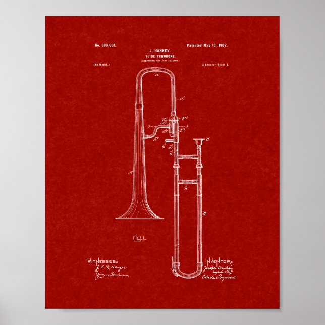 Slide-trombone Patent - Burgundy Red Poster (Front)