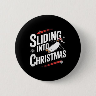 Sliding Into Christmas - Funny Penguin Christmas 6 Cm Round Badge