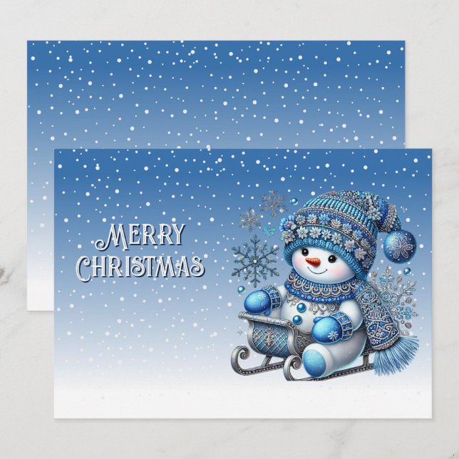 Sliding Snowman Christmas Holiday Card (Front/Back)