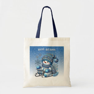 Sliding Snowman Christmas Holiday Tote Bag