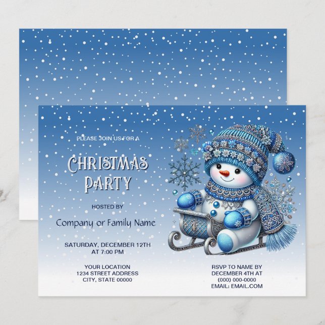 Sliding Snowman Christmas Party Invitation (Front/Back)