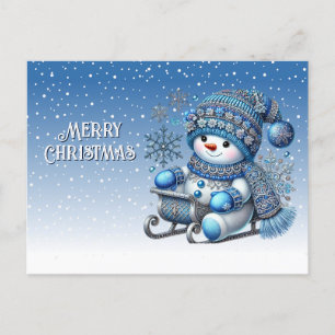Sliding Snowman Holiday Christmas Postcard
