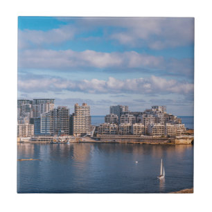 Sliema harbor and skyscrapers in Malta Ceramic Tile