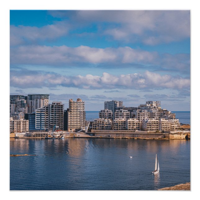 Sliema harbor and skyscrapers in Malta Poster (Front)