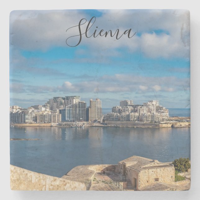  Sliema harbor and skyscrapers in Malta Stone Coaster (Front)