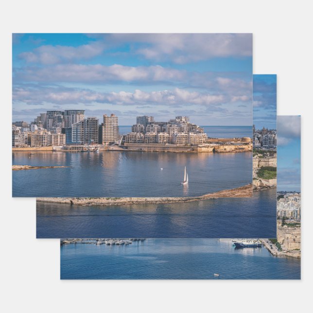 Sliema harbor and skyscrapers in Malta Wrapping Paper Sheet (Set)