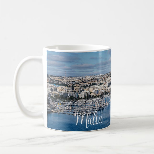 Sliema harbor with modern buildings and boats coffee mug (Left)