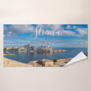 Sliema harbour and skyscrapers in Malta Bath Towel