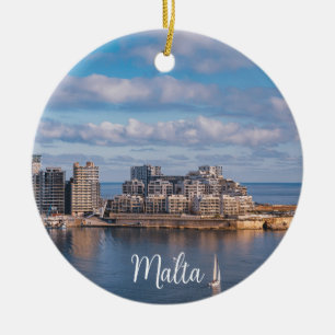 Sliema harbour and skyscrapers in Malta Ceramic Ornament