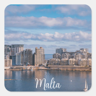 Sliema harbour and skyscrapers in Malta Square Sticker