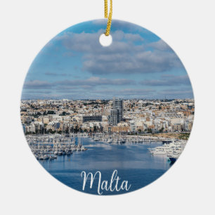 Sliema harbour with modern buildings and boats ceramic ornament