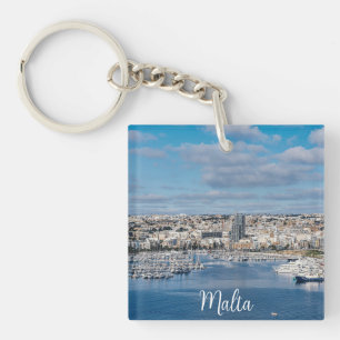 Sliema harbour with modern buildings and boats key ring