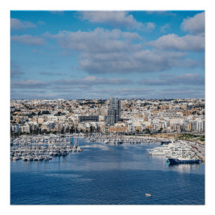 Sliema harbour with modern buildings and boats poster