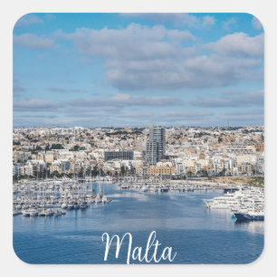 Sliema harbour with modern buildings and boats square sticker