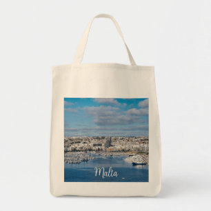 Sliema harbour with modern buildings and boats tote bag