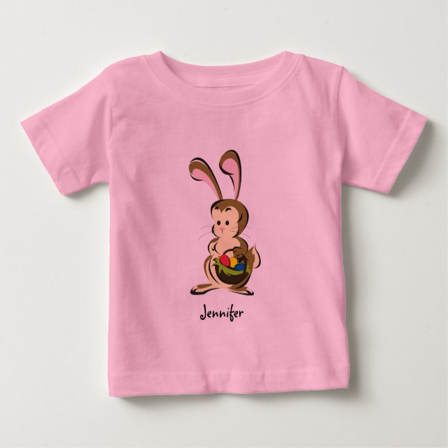 Slightly bemused Easter Bunny and basket of eggs Baby T-Shirt (Front)