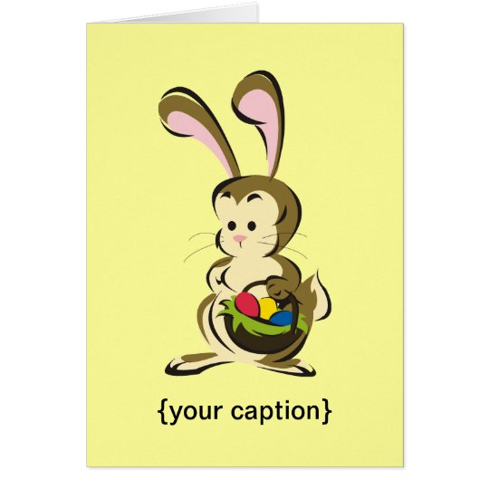 Slightly bemused Easter Bunny and basket of eggs Card