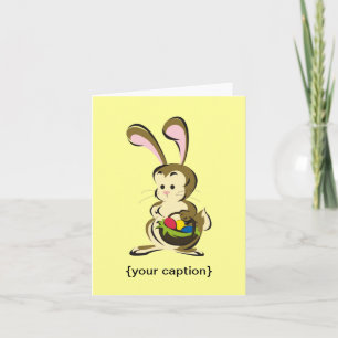 Slightly bemused Easter Bunny and basket of eggs Holiday Card