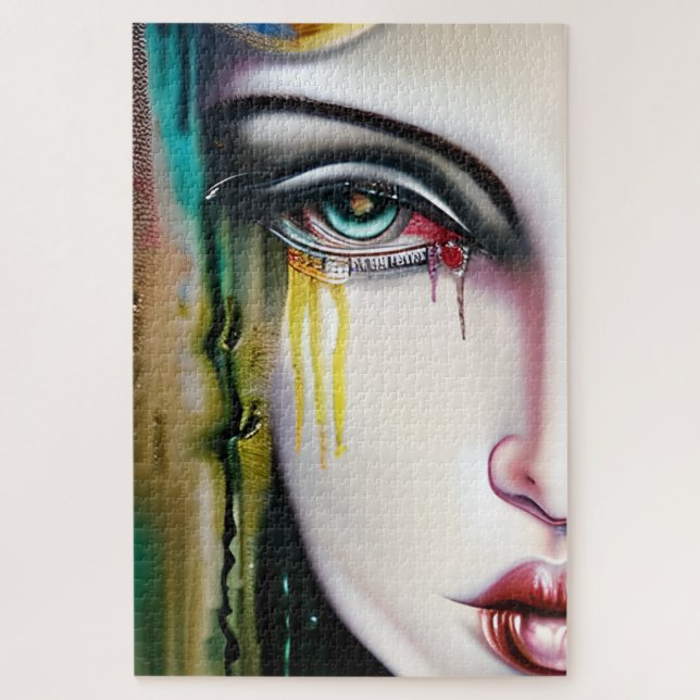 Slightly Creepy but Beautiful Woman with Tears Jigsaw Puzzle (Vertical)