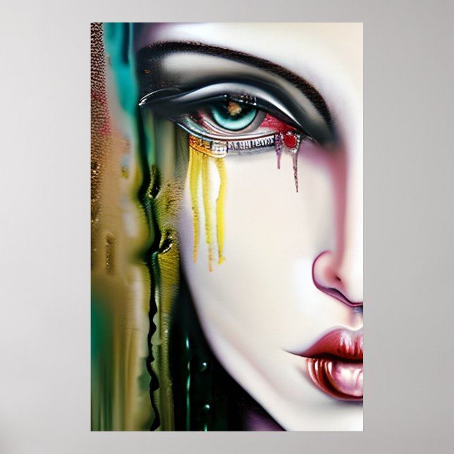Slightly Creepy but Beautiful Woman with Tears Poster (Front)