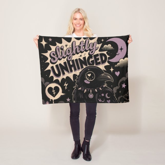 Slightly Unhinged Raven Fleece Blanket (In Situ)