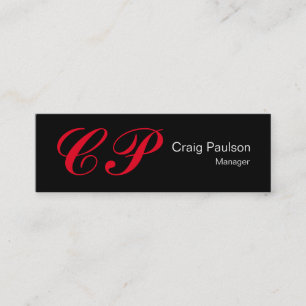 Slim Black Red Script Monogram Business Card