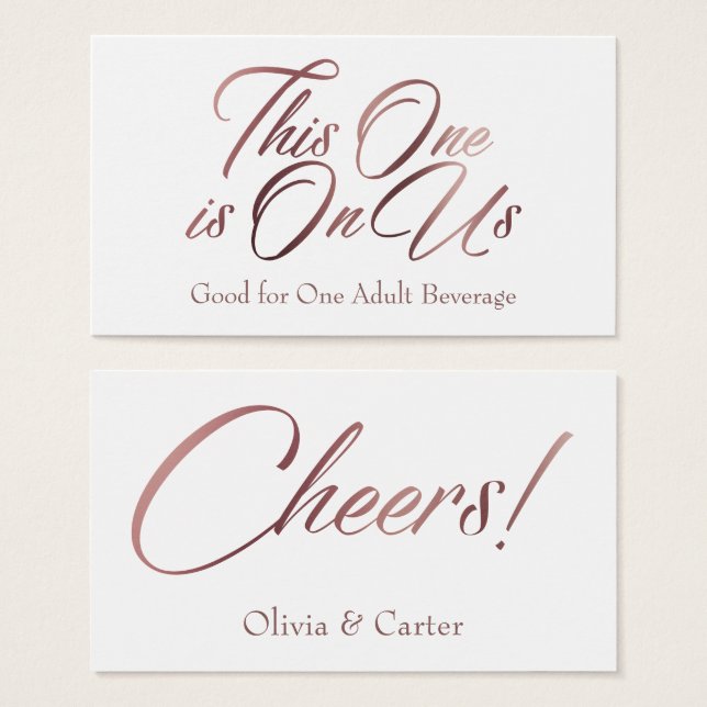 Slim, Bold, Elegant Rose Gold Script Drink Tickets (Front & Back)