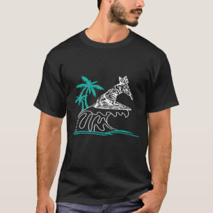 SLIM FIT Cat surfer waves surf board palm tree bea T-Shirt