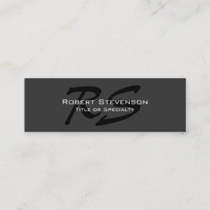 Slim Grey Black Script Monogram Mini Business Card