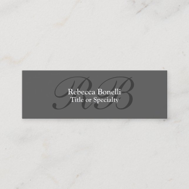 Slim Grey Black White Monogram Business Card (Front)