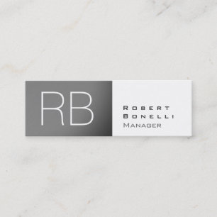 Slim Grey White Monogram Manager Business Card