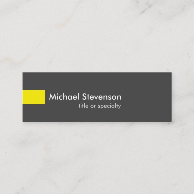 Slim Grey Yellow Unique Consultant Mini Business Card (Front)