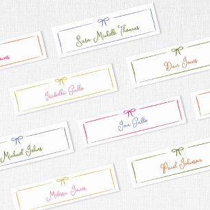 Slim Hand Drawn Colourful Bow Wedding Place Cards