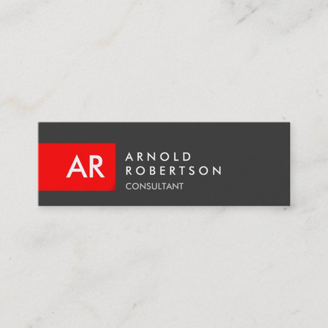 Slim Monogram Grey Red Stripe Business Card (Front)