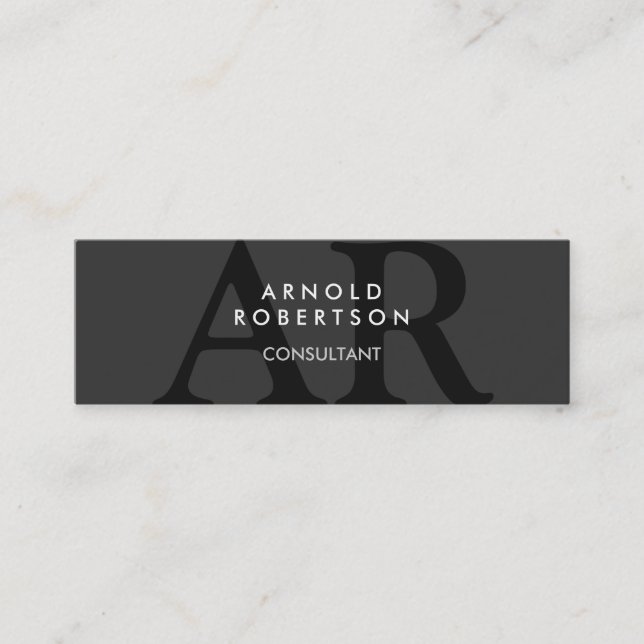 Slim Monogram Plain Grey Trendy Business Card (Front)